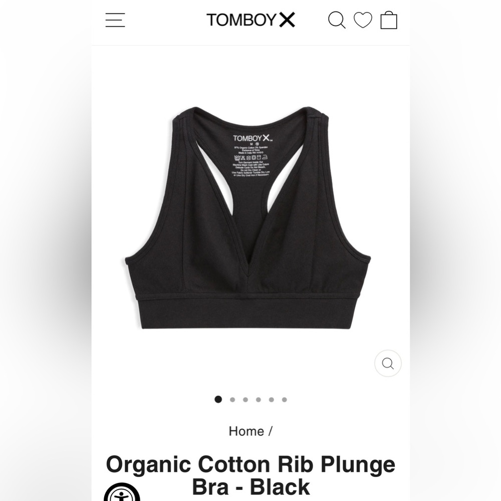 TomBoyX Organic cotton rib plunge bra - Black - 2X